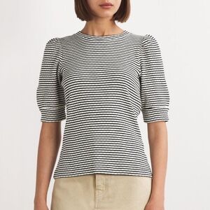 Me+Em Cotton Striped Puff-Sleeve T-Shirt